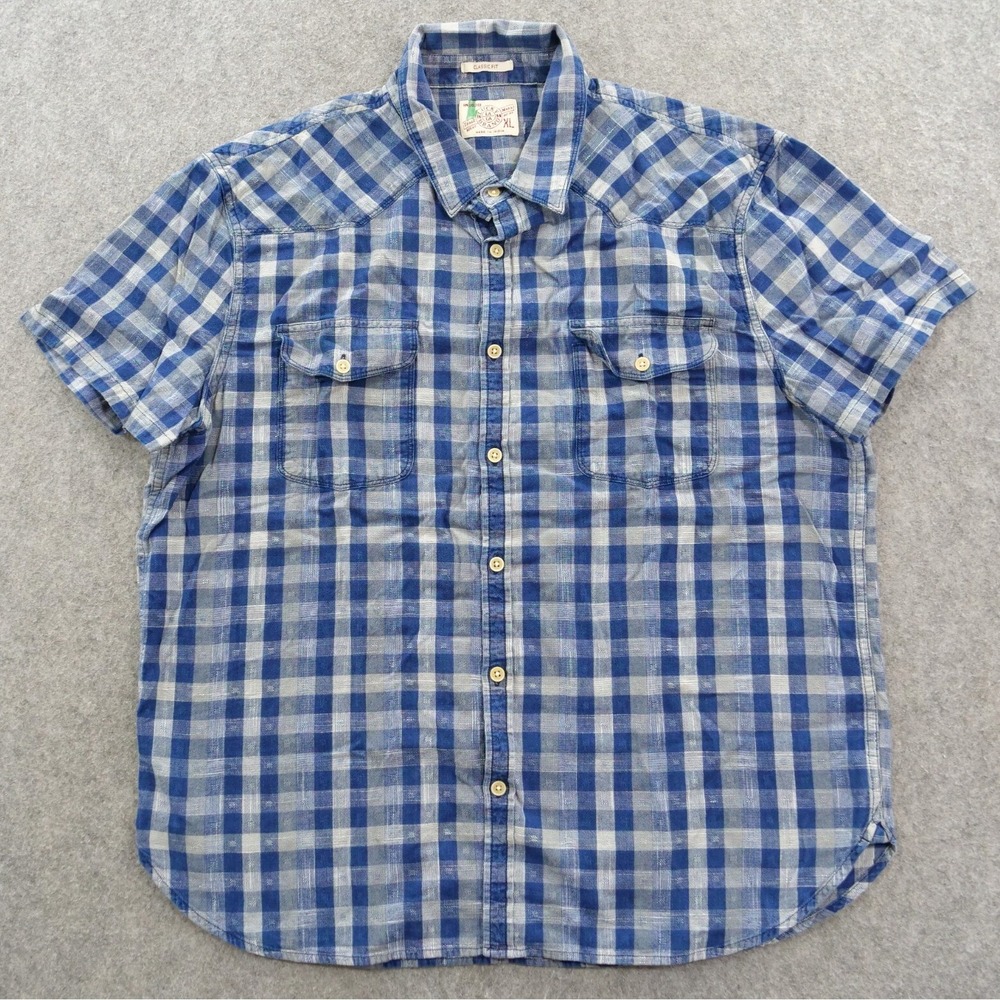 Lucky Brand Button Up Shirt Mens Extra Large Blue Button Plaid Western Classic